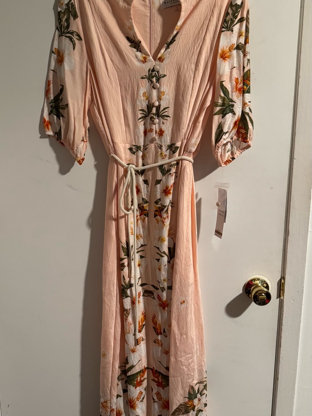 Maison Tara Blush Pink Floral Maxi Dress with Tie Waist - Picture 5 of 7